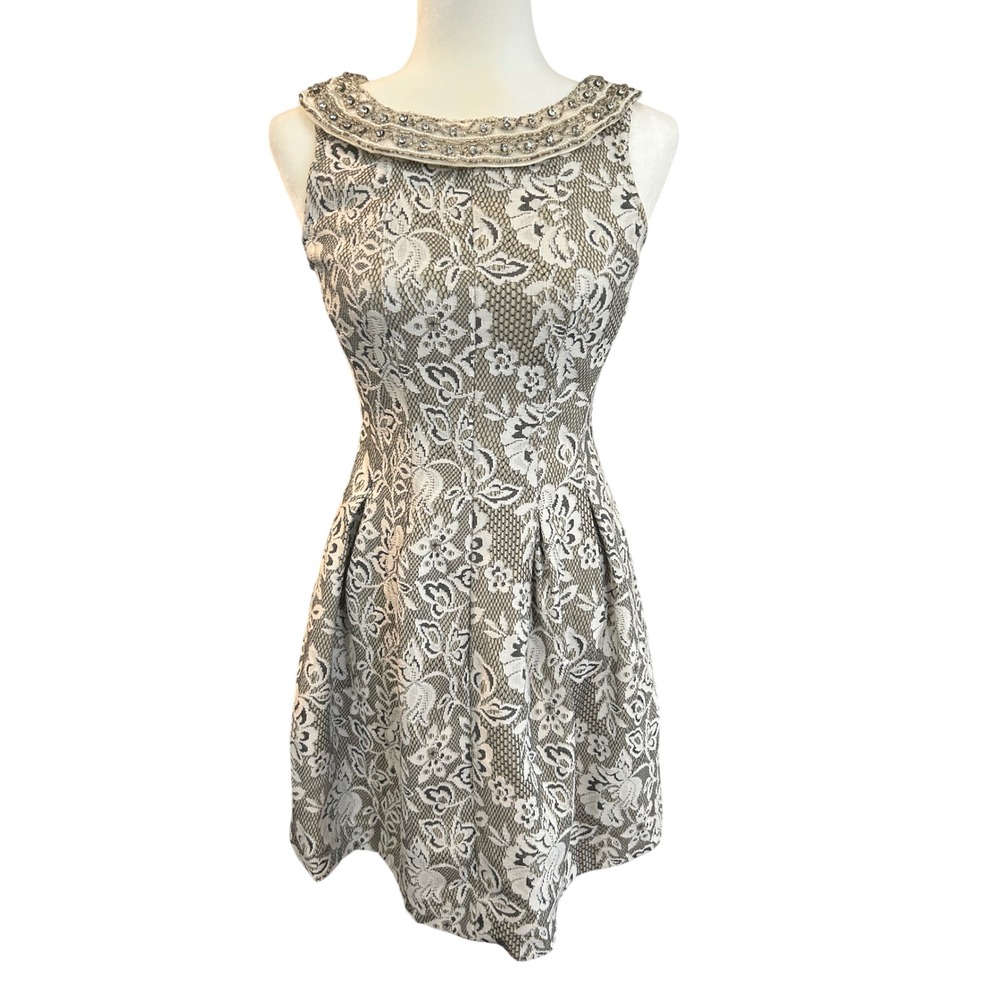 Sleeveless‎ Lace Dress, Beaded Collar, Party Cocktail, Special Occasion